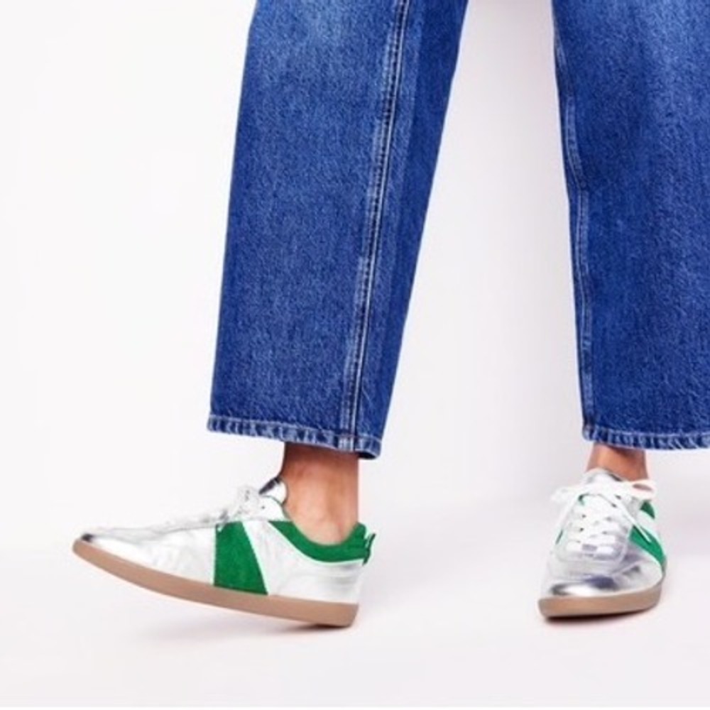 NWT Boden Retro Erin Tennis Trainer Sneakers Silver Green Leather Suede EU 39 - Picture 15 of 17